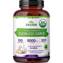 Zazzee USDA Organic Odorless Valkosipuli 20:1 uute, 5000 mg vahvuus, 100 vegaaninen kapselit, 3+ kuukauden tarjonta, standardoitu, väkevä 20X uute, 100% kasvissyöjä, Kaikki luonnolliset, ei-GMO, valmistettu Yhdysvalloissa