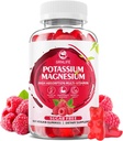 Kalium Magnesium Supplement Gummies, Kalium Gummies aikuisille Lapset, korkea imeytyminen Magnesium Glycinate jalkakramppeja ja immuuni terveys, sokeriton, vadelma makuja, 60