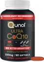 Qunol Ultra CoQ10 100 mg Softgels- 3x Parempi imeytyminen, antioksidantti sydämen terveyden ja energian tuotantoon, Coenzyme Q10 vitamiinit ja lisäravinteet, 3 kuukauden tarjonta, 90