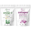 Micro Ingredients Multi Collagen Protein Powder 16oz & Vegan Omega 3 Algae Oil Supplement Bundle 2 Pack 