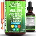 Clean Nutra Mullein Drops for Lungs Organic Clorophyll Liquid Irish Sea Moss, Spirulina, Licorice, Tart Cherry Lobelia, Motherwort & Elderberry Mullein Leaf Extract Tincture Men Supplement