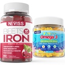 Iron Gummies 2 pakkaus + lapset Omega 3 Gummies 2 pakkaus