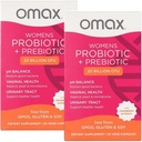 2 Pack Omax Prebiootit & Probiootit Complex for Women, pH Balance, emättimen terveys, virtsateiden Tract, Hiiva, UTI/BV ehkäisy, turvotus pH 20 miljardia PMY Vegaani, Orgaaninen, Gluteeniton, 60 Vege- Capsules