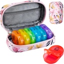 Serfeymi Viikolla matka pillereitä Järjestäjä 2 Kertaa päivässä Päivitetty Sateenkaari pillerilaatikko 7 Päivä Kannettava Zipper PU Nahka pilleri Case, Lääketiede Organizer pillereitä, Vitamiineja, Kalaöljyjä - Vaaleanpunainen 03