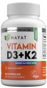HAYAT-vitamiinit Vegaani D3+K2 (5000 IU + 100 MCG), luun, hampaiden, lihasten ja immuuniterveyden tuki, 2 kuukauden tarjonta, Certified Halal, 60 kapselia, valmistettu Yhdysvalloissa