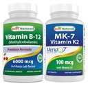 Best Naturals B12 6000 mikrog & K2-vitamiini (MK7), D3