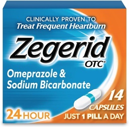 Zegerid OTC 24-tunnin närästys helpotus, Ainoa protonipumpun estäjä Omeprazole 20 mg + natriumbikarbonaatti, hoidot usein närästys, 14ct kapselit