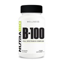 NutraBio B-100, B-vitamiinikompleksi, immuunijärjestelmän tuki, terveet hiukset, iho, kynnet, 90 Vihanneskapselit