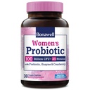 Bonawell Probiootit naisille 100B, prebiootit, digestiiviset entsyymit ja orgaaniset karpalot naisten emättimelle, digestio ja immuniteetit, säilyvyys vakaa, viivästynyt, 30 kasviskapselia