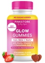Vaaleanpunainen Stork yhteensä Glow Gummies naisille hiukset, iho ja kynnet vitamiini Biotiini, A-vitamiini, B6, B12, Folate, Sinkki & enemmän ... Tuki Radiant iho, vahvat kynnet, ja terveet hiukset 60 karhu Gummies