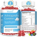2 Pack Ashwagandha Gummies naisille Miehet, sokeriton Luomu Ashwagandha Gummies täydentää rentoutua Palauta tasapaino, Vegaani Gluteeniton, 120 kreivi
