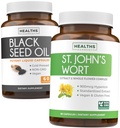 Black Seed Oil & St. John's Wort (1- Month Supply) Serene Blend Bundle Black Seed Oil (60 kapselia) Kylmäpaineinen Nigella Sativa & St. John's Wort (60 kapselia) kanssa Tehokas 900 mcg Hypersiini