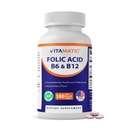 Vitamaattinen foolihappo, B12- ja B6-vitamiini 180 nopeasti liuotettavaa tablettia Heart Health, Energy Production & Red Blood Cell Support