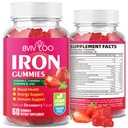 Vegaanirauta Gummies aikuisille ja lapsille - C-, A-, B-komplex-, Folaatti, Sinkki ja Biotiini - verenrakennus- ja energiatukea varten, 60 Gummies