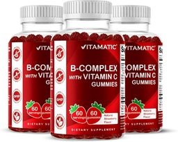 Vitamiini B-vitamiini Complex Gummies kanssa C-vitamiinia ja inositolia - Natural Mansikka maku - 60 Gummies (3 pullot)