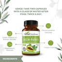 Green Papayan Capsules 4X Strength, Organic Papaya Leaf & Fruit Extract for Tromboletit, Ruoansulatuselimistön, Entsyymit, Probiootit, Antioksidantit ... 600 mg, 60 kapselia, asia 12 ...