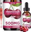 Magnesium Glycinate Supplement, Magnesium Glycinate Liquid Drops 500 mg kalsium, sinkki, B6-vitamiini, D3, L-Theanine, Omega 3 uni, mieliala, stressi helpotus, luu, lihas, kirsikka maku