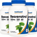 Nutricost Resveratrol 700mg; 120 Vihanneskapselit - 50% Trans-Resveratrol (3 pullot)