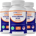 Vitamatic 3 Pack Hyaluronic Acid lisäravinteet 200mg - Tukee terveitä kudokset ja nivelet - edistää nuorten terve iho - Yhteensä 360 kapselia
