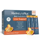 Hydralyte Liver Support + Electrolyte Mix maito Thistle, Turmeeric, Inkivääri, Ruusupäärynä, Vihreä teeuute Formuloitu nopea nesteytys (Peach Passion Inkivääri, 20 Packets)