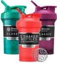 BlenderBottle Classic V2 Shaker Bottle Täydellinen proteiini Shakes ja pre harjoitus, 20-Ounce (3 pakkaus), punainen, vihreä, luumu