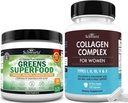 Super Greens Powder with Probiootit Prebiootit ja digestiivinen Enzymes (30 Servings) Plus Hydrolyzed Collagen Peptide Kapselit (45 päivän toimitus)