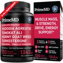 PrimeMD 12-in-1 Fadogia Agrestis ja Tongkat Ali - Testosteroni Supplement for Men with Turkesterone - HornyGoatWeed for Men for Overall Well-Being with 1342mg Per Serving (120 kapselia) (paketti 1)