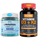 D3-vitamiini 20 000 IU + K2(MK7) 200 mikrog, L-metyyliFolate 15 mg & Metyyli B12 Gummie