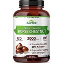 Zazzee Extra Strength Horse Chestnut 10:1 uute, 3000 mg vahvuus, 20% Aescins, 4 kuukauden tarjonta, 120 Vegan kapselit, tiivistetty ja standardoitu 10X uute, kaikki luonnolliset, ei-GMO, valmistettu Yhdysvalloissa