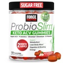 Force Factor ProbioSlim Keto ACV Metabolia Gummies, Organic Apple Sider Viinietikka, LactoSpore Probiootit ja Prebiootit tukemaan digestiota, Lean Body Mass, & Immuuniterveys, Apple Flavor, 1 Carb, 120ct