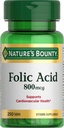 Nature's Bounty Folic Acid Supplement, tukee kardiovaskulaarisia terveys, 800mcg, 250 tablettia