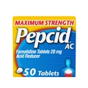 Pepcid AC Maximum Strength Heavyburn Relieft Tabletit, OTC-lääketiede ehkäisee ja lievittää närästystä johtuen happo ruoansulatushäiriöt ja hapan maha, 20 mg fomotidiinihapon reduktori, nopeavaikutteinen, 50 lla