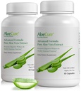 AloeCure Organic Aloe Vera Capsules, 160,000 mg Inner Aloe Leaf Equivalent per Serving, Support Gut, Ruoansulatus, & Immuuniter Health, auttaa säilyttämään tasapainoinen vatsan happoisuus, Aloin Free, 60Caps x 2Btl