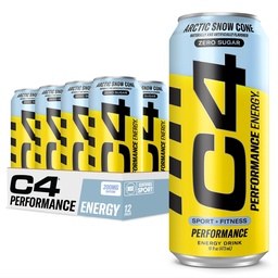 Clucor C4 Carbonated Zero Sugar Energy Pre workout Drink + Beta Alanine, (NEW) Sparkling Arctic Snow Cone, 16 Fl Oz, 12 kpl pakkaus