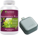 Trunature Resveratrol Plus, 140 kasvissyöjän kapselit Bundle kanssa pilleri Oragnizer, pieni söpö pilleri kontti lääketieteen, vitamiinit, vihreä