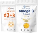 Micro Ingredients D3-vitamiini 5 000iu + K2 100mcg Softgels & Omega-3 Fish Oil 120 Softgels Bundle 2 Pack 
