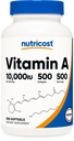 Nutricost A-vitamiini 10 000 IU, 500 Softgel-kapselia