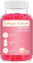 Collagen Biotin Gummies - Tukee hiuksia, ihoa ja kynsiä Hiusten kasvua Anti ikääntyminen Hoito Purut Gummy Vitamiinit, Vegaani, Ei-GMO, Gluteeniton, Liivate Mansikka maku 60 kreivi, vaaleanpunainen