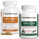 Real Sienet Cordyceps for Humans (120ct) & Turkey Tail for Lemmikkieläimet (90ct) - Bundle for Energy, Vitality, and Immuniteetti - Vegan, ei-GMO, Grain-free, Gluteenittomat sieniuutekapselit