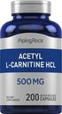Piping Rock Acetyl L-karnitiini HCL ... 500 mg... 200 Jauhekapselit...