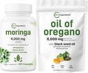 Micro Ingredients Oil of Oregano Softgels 300 Count & Moringa Oleifera 6000mg Ekvivalent 300 Capsules Bundle 2 Pack Carvacrol & Thymokinone .