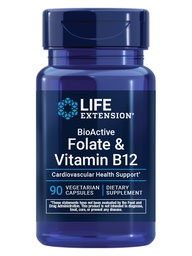 Life Extension BioActive Folate & Vitamin B12, främjar hjärta, hjärna och GI Tract Health, icke-GMO, glutenfri, vegetarisk, 90 kapslar