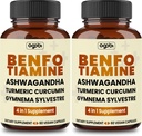 Benfotiamiini 600 mg täydennysosa - 2 kuukautta Ruoansulatuselimistön, energian tuotanto ja immuuni - Blended Turmeric Curcumin Root, Ashwagandha Root & Organic Gymnema Sylvestre - 2 pakkausta 60 kapselia