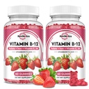B12-vitamiini Complex Gummies - 5000 mikrog metyylikobalamiinia rauta, C-vitamiini, D3 & Folaatti, energiatuki & aineenvaihdunta, immuuni, B-12 purutabletti miehille ja naisille, mansikan maku, 2 pakkaus
