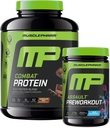 Lihas Pharm Combat 4lb suklaa proteiini ja lihasPharm hyökkäys Sininen vadelma Pre-Workout