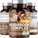 N1N Premium Mushroom Complex [10X Tehokkaita sieniä] Reishi, Lions Mane, Cordyceps, Chaga, Turkki Tail ja Maitake tukemaan terveyttä, aivojen toimintoja ja energiatasoja, 60 Veg Caps