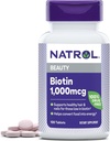 Natrol Beauty Biotin 1000mcg, ravintolisä terveille hiuksille, iholle, kynsille ja energian aineenvaihdunta, 100 tablettia, 100 päivän tarjonta (pakkaus 12)