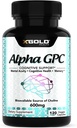 Alpha GPC Koliini 600 mg, 99% Pure Nootropic Supplement, 120 kasviskapselia, kognitiivinen lisälaite muistin, aivojen terveys ja painopiste