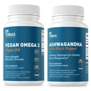 Tobias Vegan Omega 3 Algae Oil ja Ashwagandha kapselit, tukee resilience, Immuno Health, ja yleinen hyvinvointi, ei-GMO, Vegan