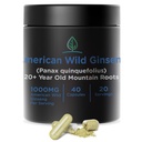Kokonaisvaltainen Bin Wild American Ginseng Kapselit Pure Organic Ginseng Supplement Made with Wild Harved 20+ Year Old Roots from Appalachia (Panax Quinquefolius) Ei täytettä (40 kapselia)